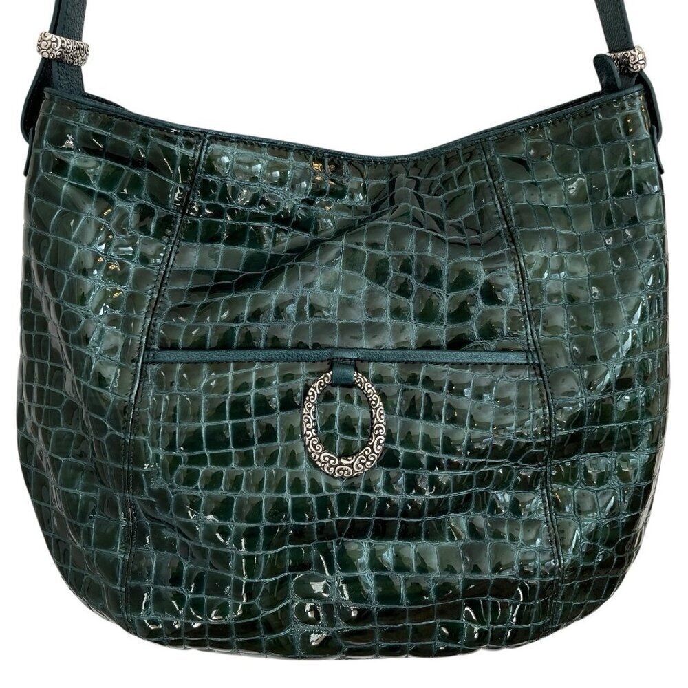 Brighton Classic Jane Green Patent Leather Croc Embossed Shoulder Bag Christmas